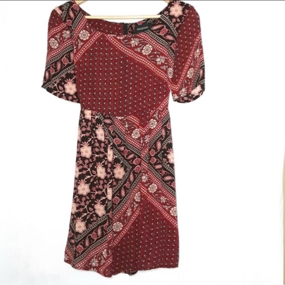 MinkPink | Red boho dress with tie waist & zipper